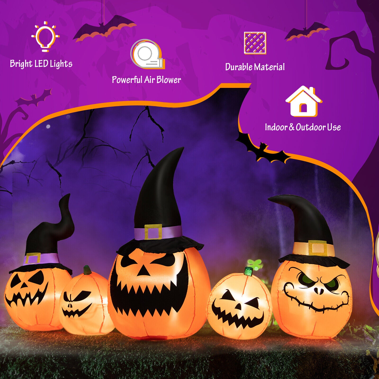 8 Feet Inflatable Pumpkin Halloween Yard Decoration, LED Lights, Orange Halloween at Gallery Canada