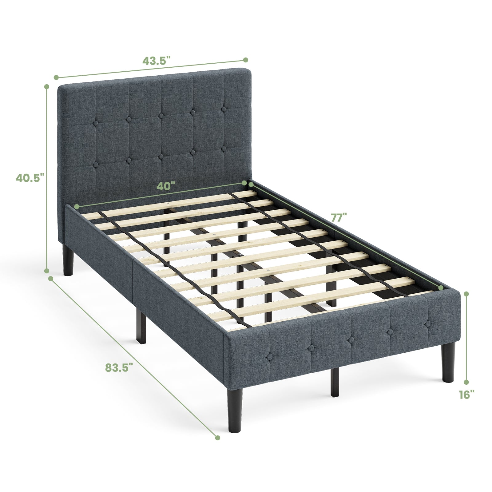 Platform Bed with Button Tufted Headboard, Gray Simple Bed Frame at Gallery Canada