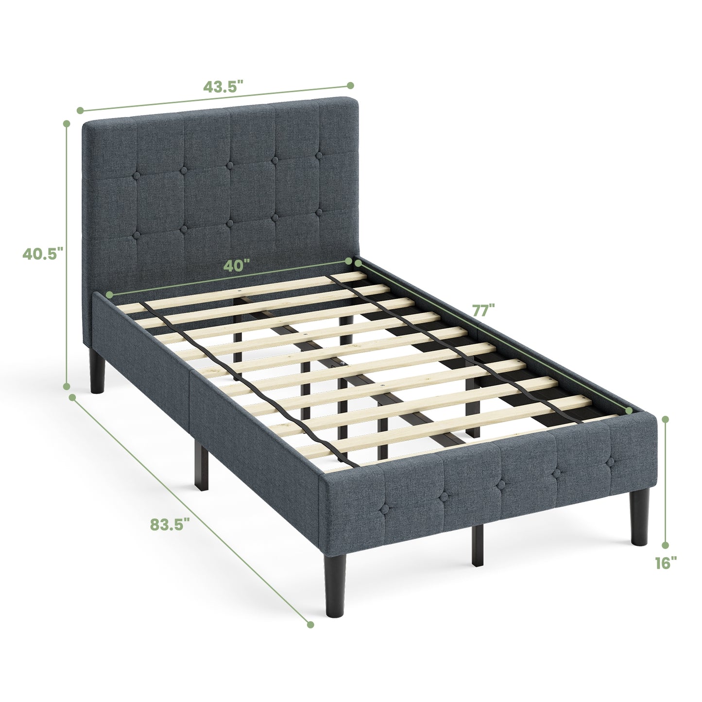 Platform Bed with Button Tufted Headboard, Gray Simple Bed Frame at Gallery Canada
