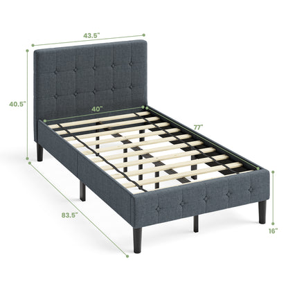 Platform Bed with Button Tufted Headboard, Gray Simple Bed Frame at Gallery Canada