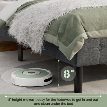 Platform Bed with Button Tufted Headboard, Gray Simple Bed Frame at Gallery Canada