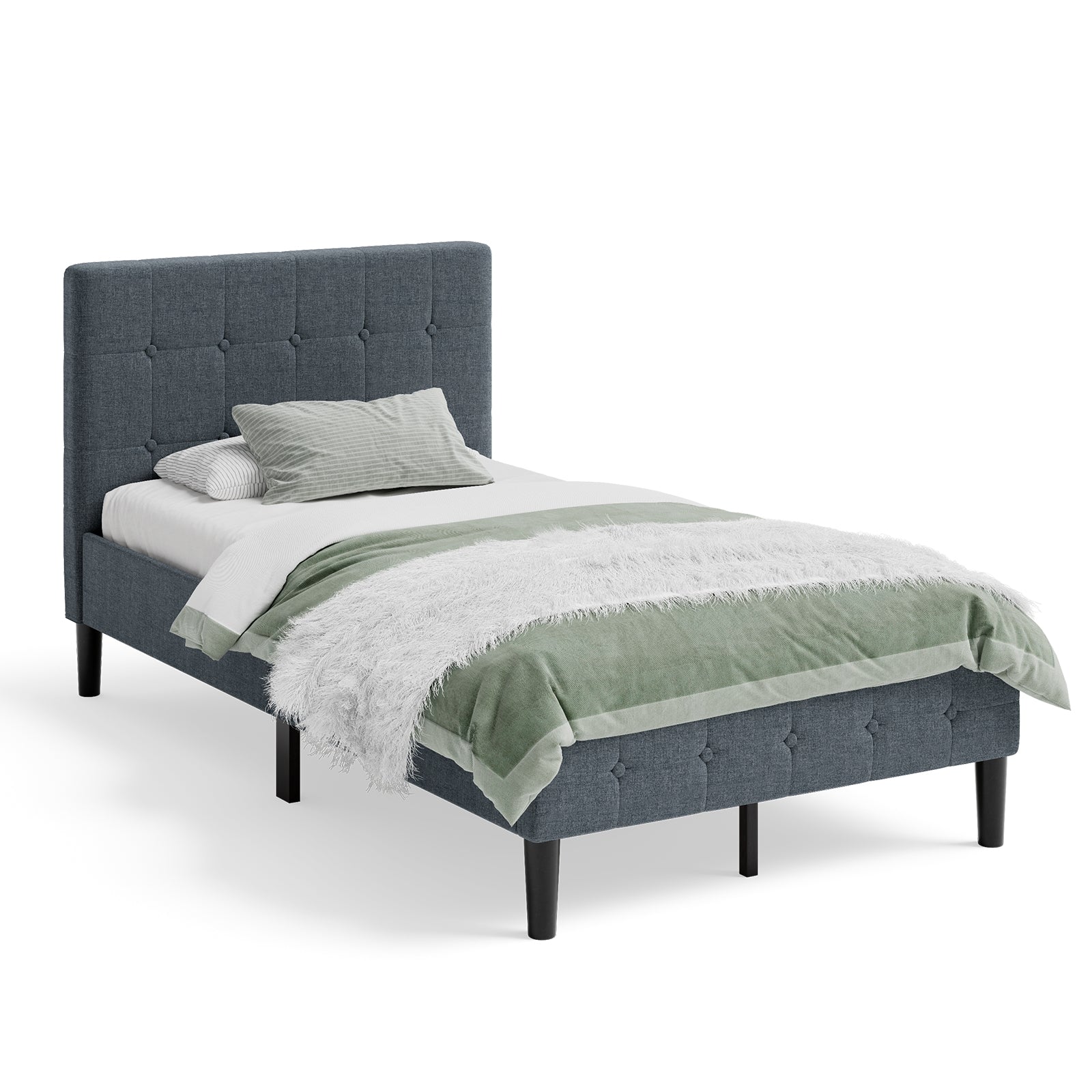 Platform Bed with Button Tufted Headboard, Gray Simple Bed Frame at Gallery Canada
