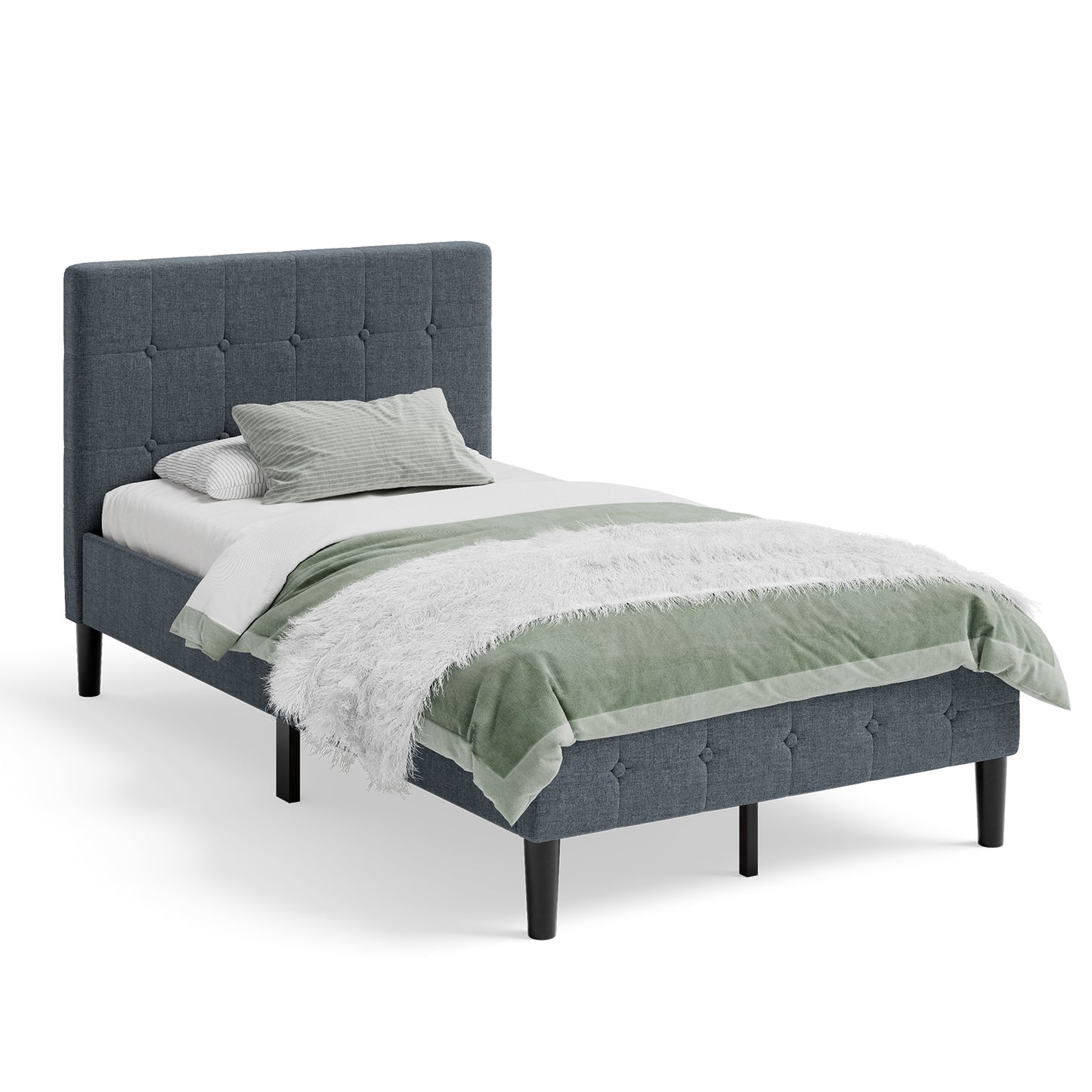 Platform Bed with Button Tufted Headboard, Gray Simple Bed Frame at Gallery Canada