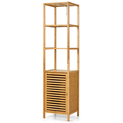4 Tiers Slim Bamboo Floor Storage Cabinet with Shutter Door and Anti-Toppling Device, Natural Floor Cabinets at Gallery Canada