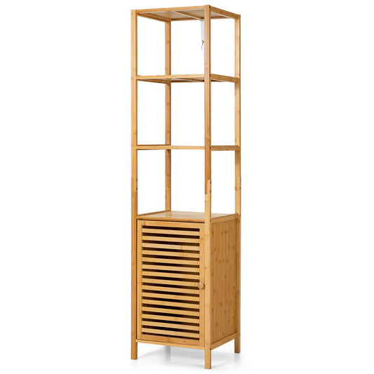 4 Tiers Slim Bamboo Floor Storage Cabinet with Shutter Door and Anti-Toppling Device, Natural - Gallery Canada