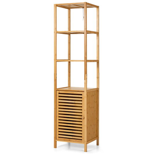 4 Tiers Slim Bamboo Floor Storage Cabinet with Shutter Door and Anti-Toppling Device, Natural Floor Cabinets Natural at Gallery Canada