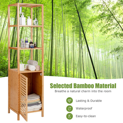 4 Tiers Slim Bamboo Floor Storage Cabinet with Shutter Door and Anti-Toppling Device, Natural Floor Cabinets at Gallery Canada