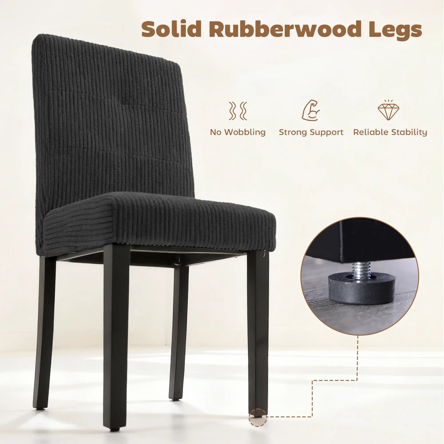 Modern Dining Chairs Set Of 4, Rubberwood Legs, Padded Seat, Black