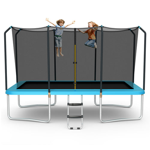 8 x 14 Feet Rectangular Recreational Trampoline with Safety Enclosure Net and Ladder, Blue