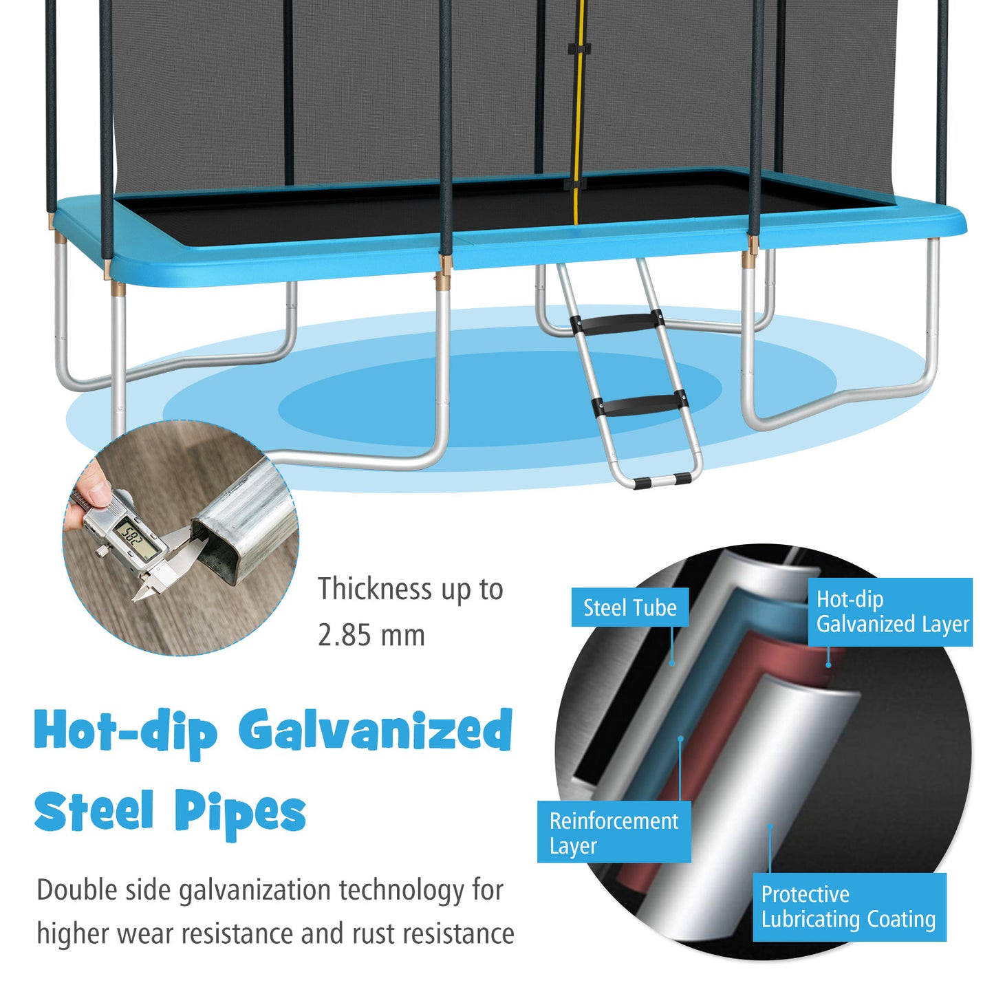 8 x 14 Feet Rectangular Recreational Trampoline with Safety Enclosure Net and Ladder, Blue Trampolines at Gallery Canada
