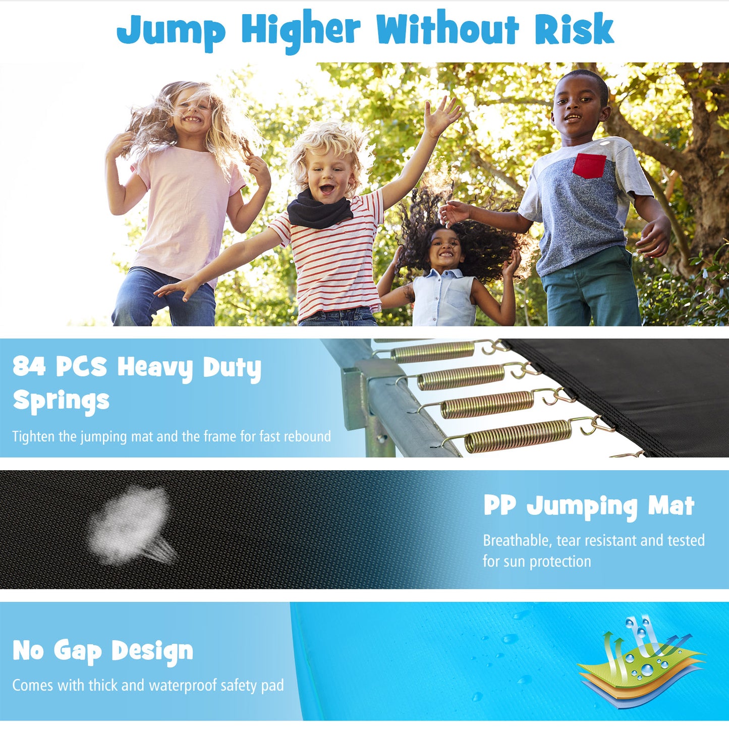 8 x 14 Feet Rectangular Recreational Trampoline with Safety Enclosure Net and Ladder, Blue Trampolines at Gallery Canada