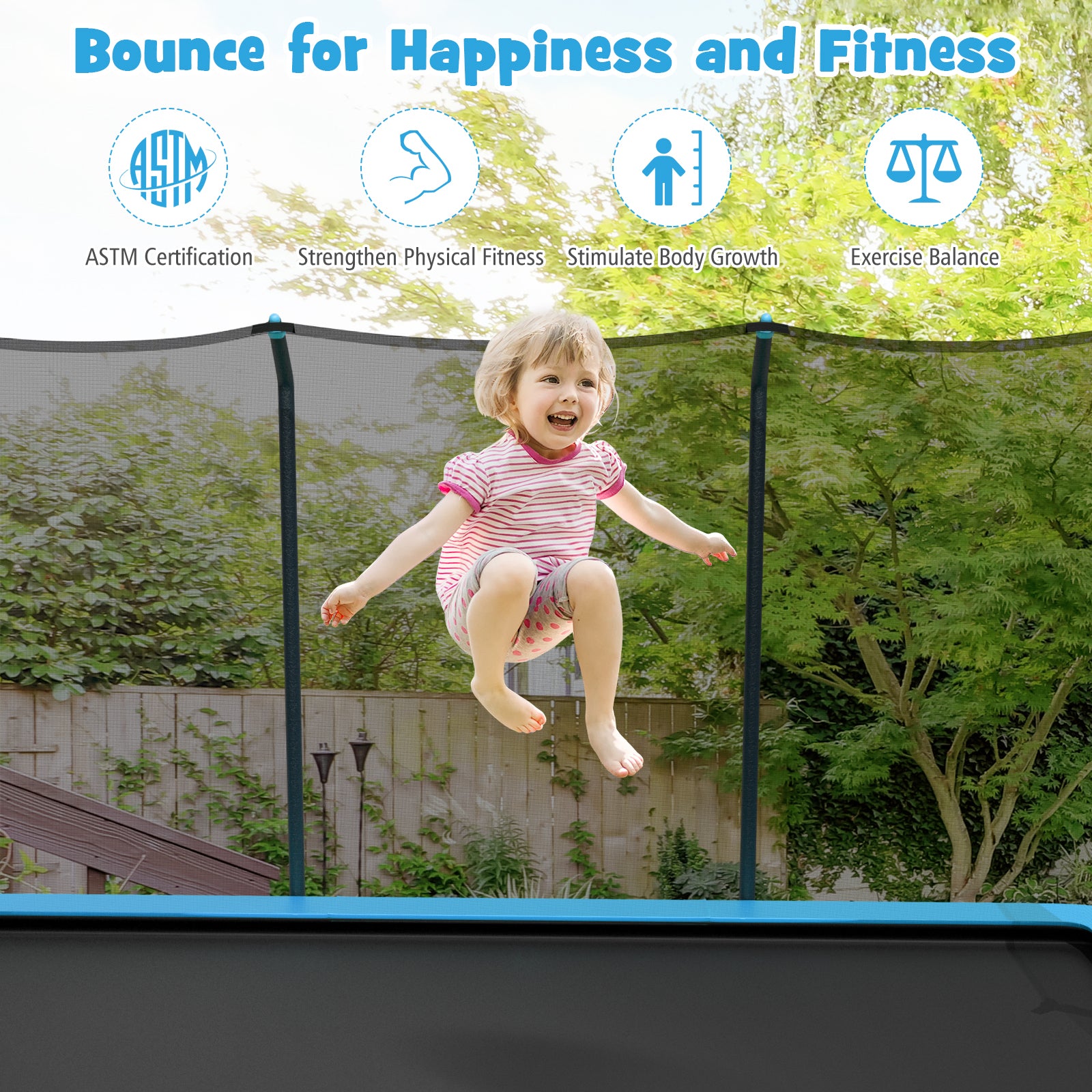 8 x 14 Feet Rectangular Recreational Trampoline with Safety Enclosure Net and Ladder, Blue Trampolines at Gallery Canada