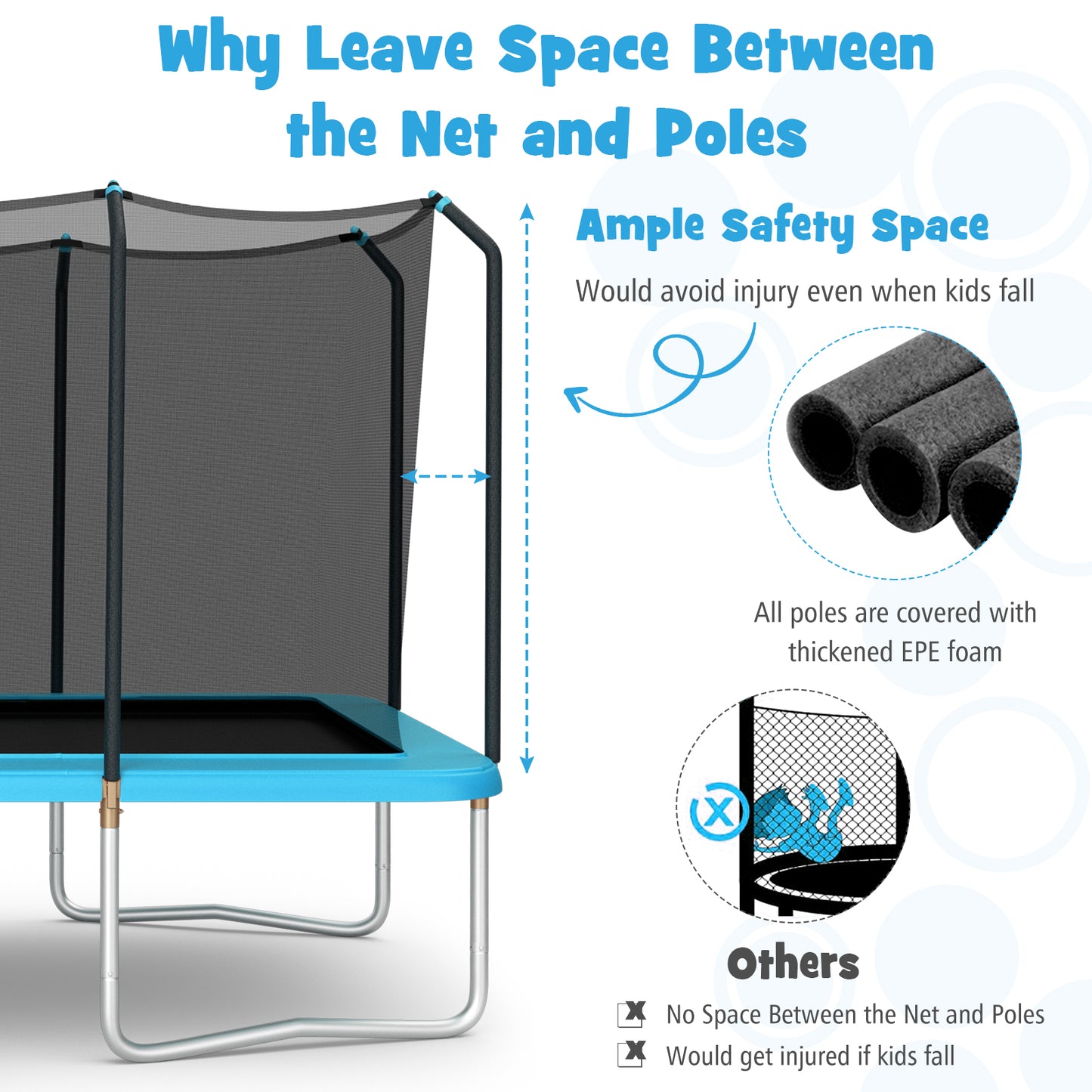 8 x 14 Feet Rectangular Recreational Trampoline with Safety Enclosure Net and Ladder, Blue Trampolines at Gallery Canada