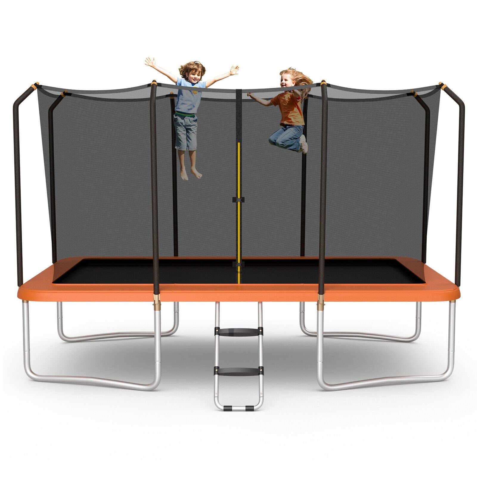 8 x 14 Feet Rectangular Recreational Trampoline with Safety Enclosure Net and Ladder, Orange Trampolines Orange at Gallery Canada
