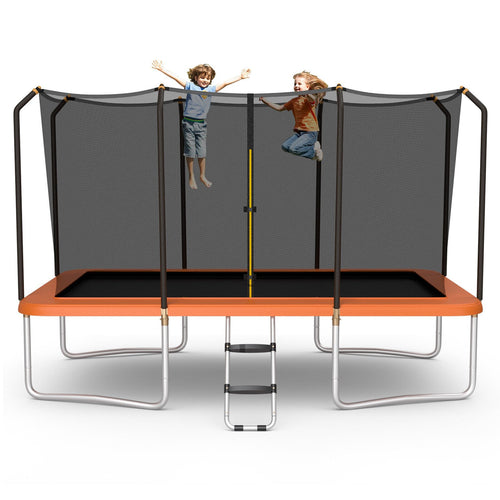 8 x 14 Feet Rectangular Recreational Trampoline with Safety Enclosure Net and Ladder, Orange