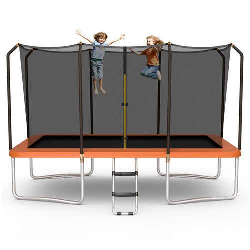 8 x 14 Feet Recreational Trampoline, Safety Enclosure Net, Ladder, Orange