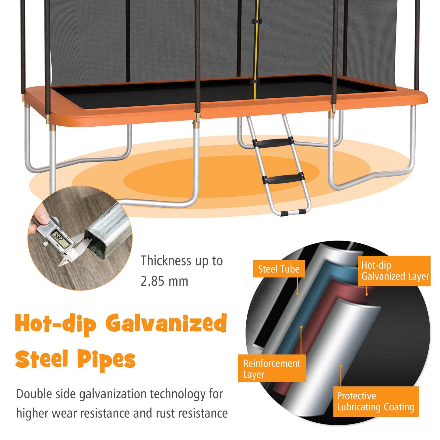 8 x 14 Feet Rectangular Recreational Trampoline with Safety Enclosure Net and Ladder, Orange Trampolines at Gallery Canada