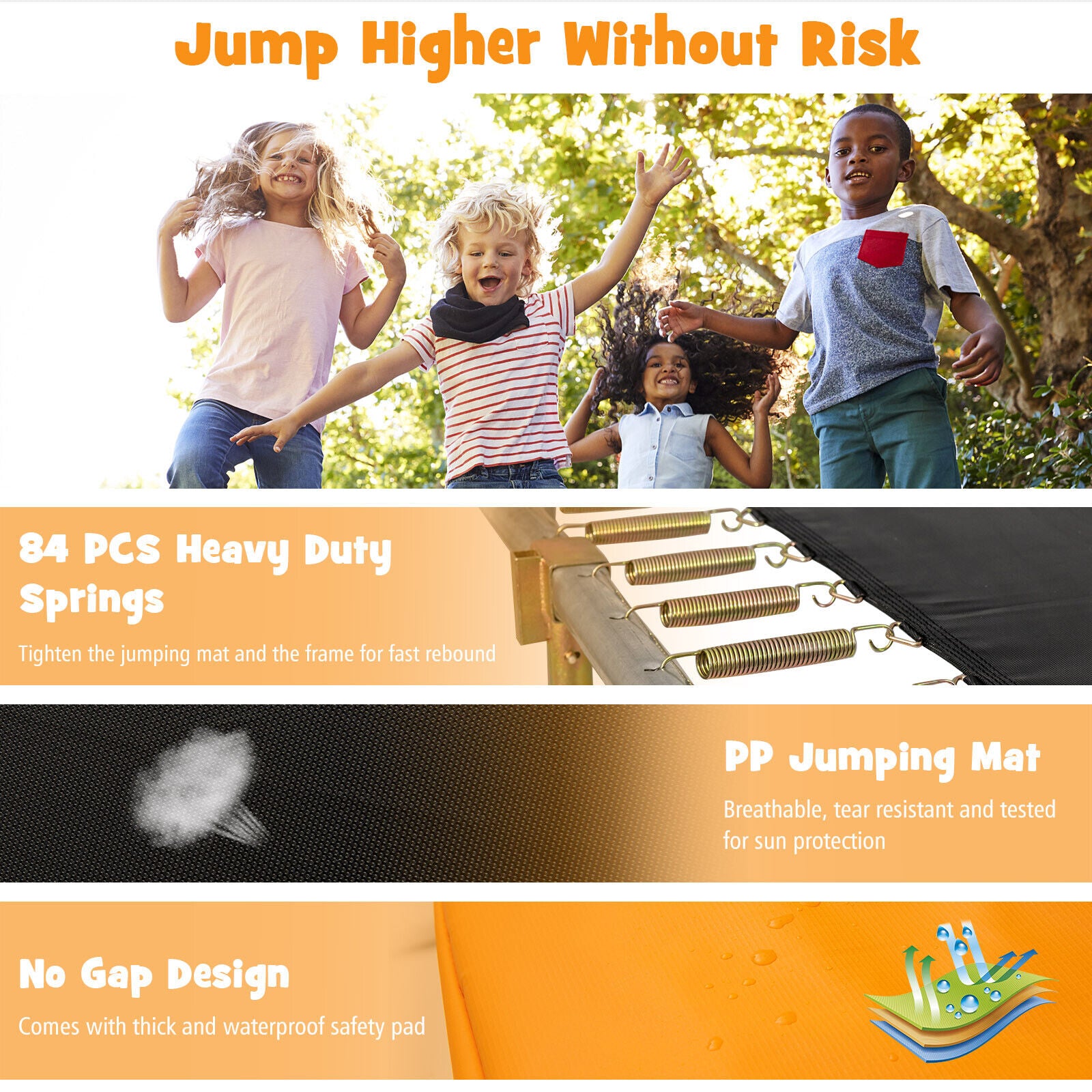 8 x 14 Feet Rectangular Recreational Trampoline with Safety Enclosure Net and Ladder, Orange Trampolines at Gallery Canada