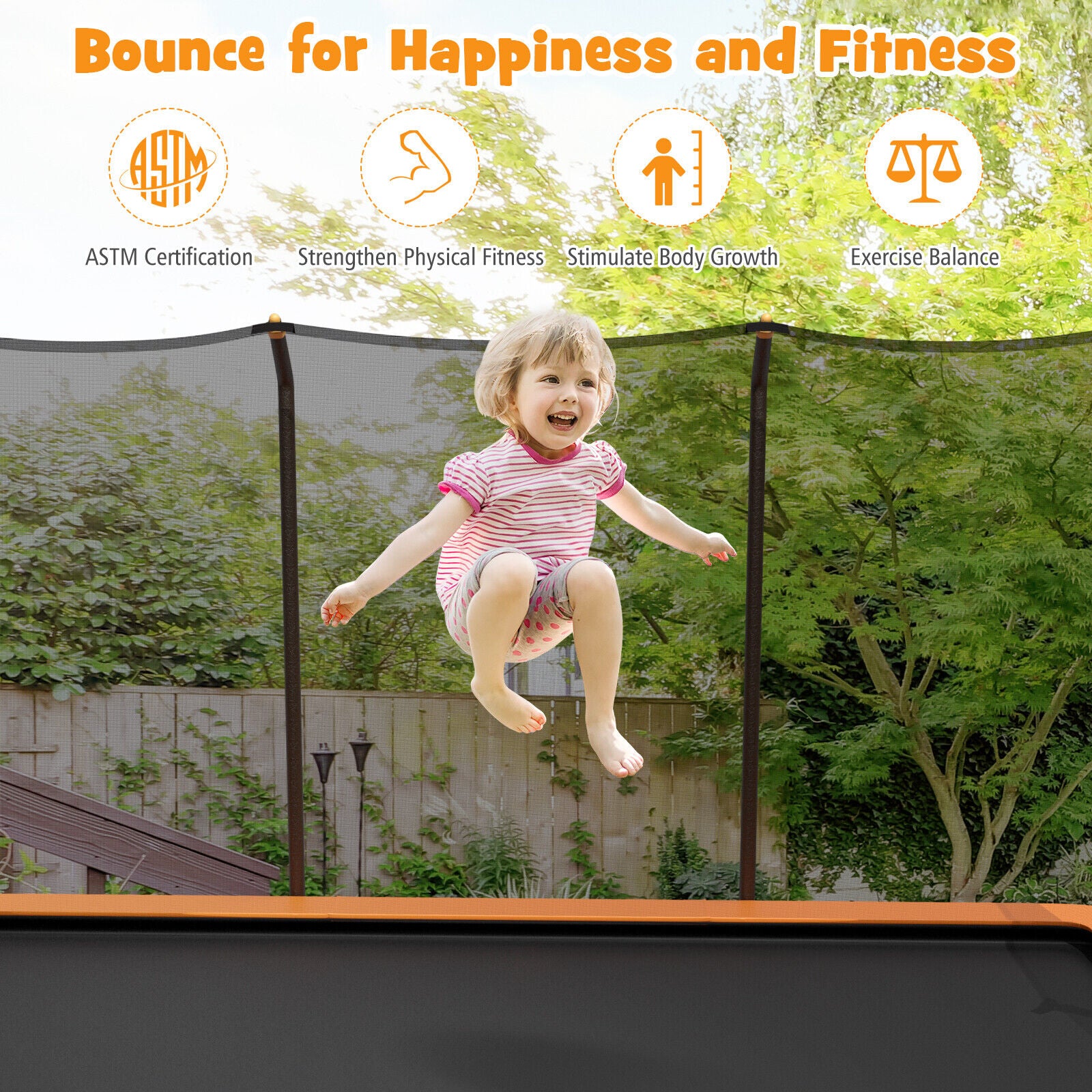 8 x 14 Feet Rectangular Recreational Trampoline with Safety Enclosure Net and Ladder, Orange Trampolines at Gallery Canada