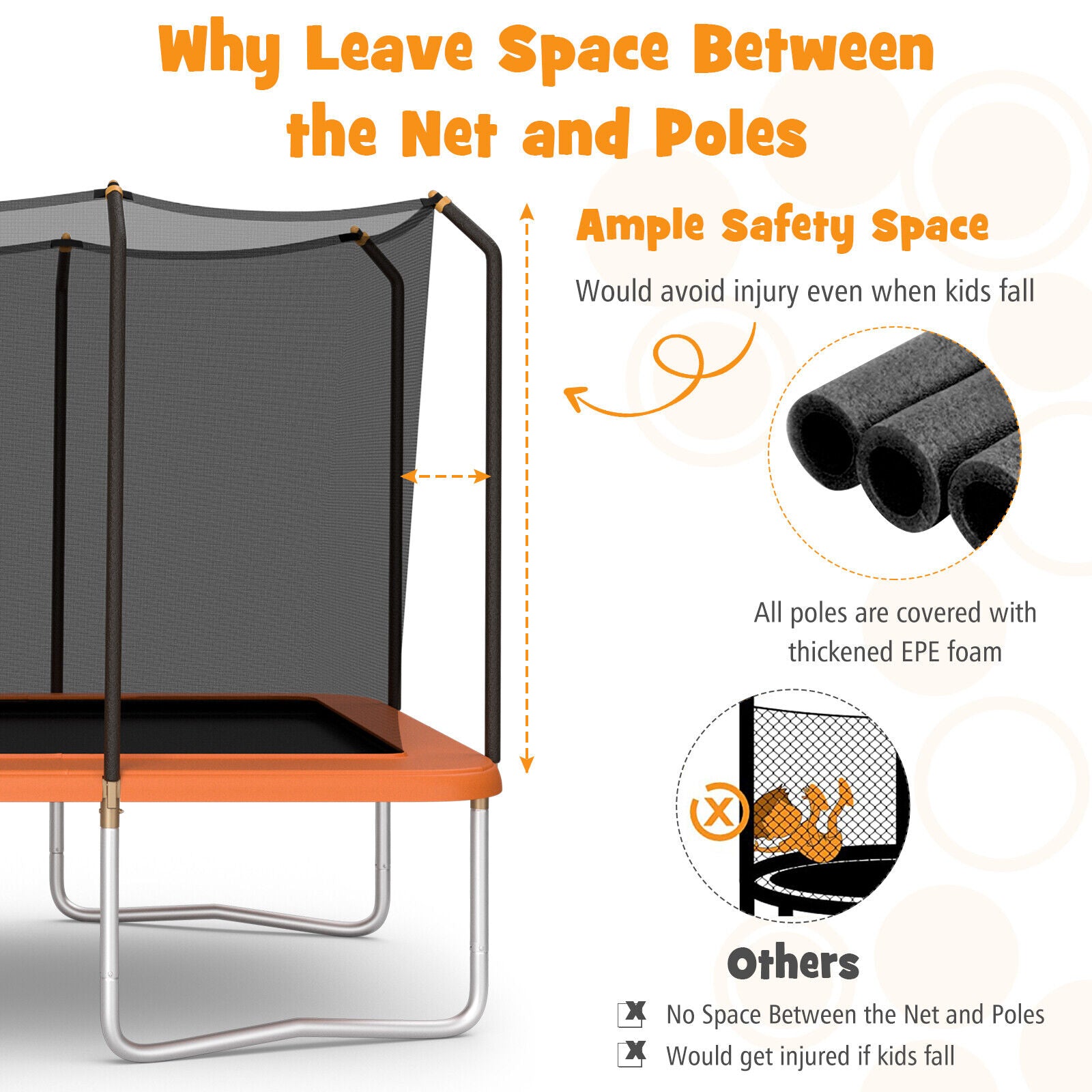 8 x 14 Feet Rectangular Recreational Trampoline with Safety Enclosure Net and Ladder, Orange Trampolines at Gallery Canada