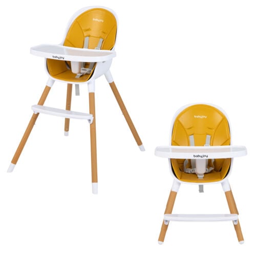 4-in-1 Convertible Baby High Chair Infant Feeding Chair with Adjustable Tray, Yellow at Gallery Canada