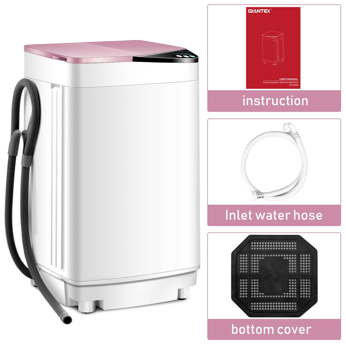 Full-automatic Washing Machine 7.7 lbs Washer / Spinner Germicidal, Pink Washing Machines at Gallery Canada