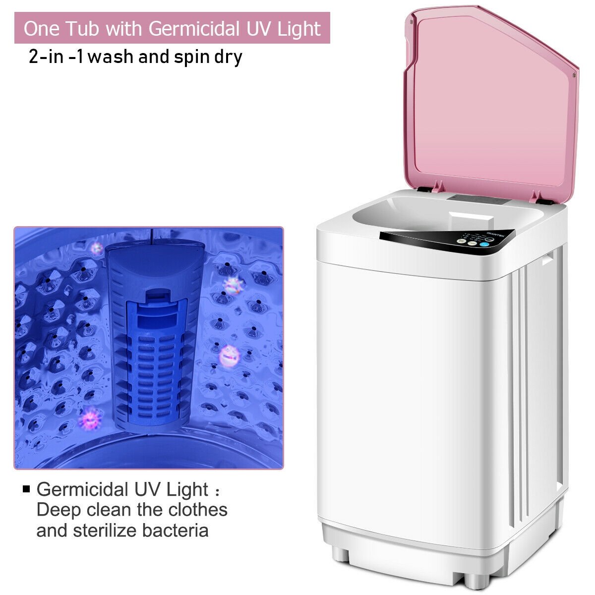 Full-automatic Washing Machine 7.7 lbs Washer / Spinner Germicidal, Pink at Gallery Canada