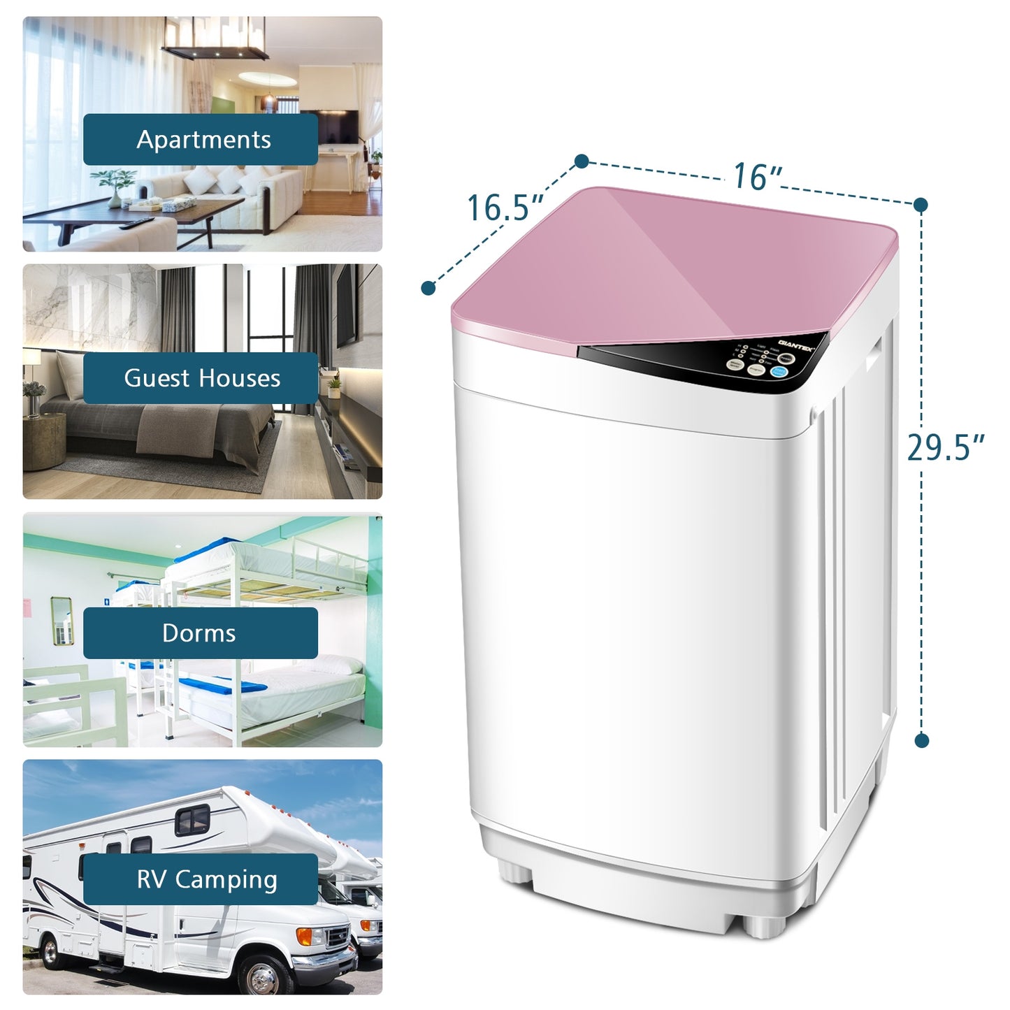 Full-automatic Washing Machine 7.7 lbs Washer / Spinner Germicidal, Pink Washing Machines at Gallery Canada