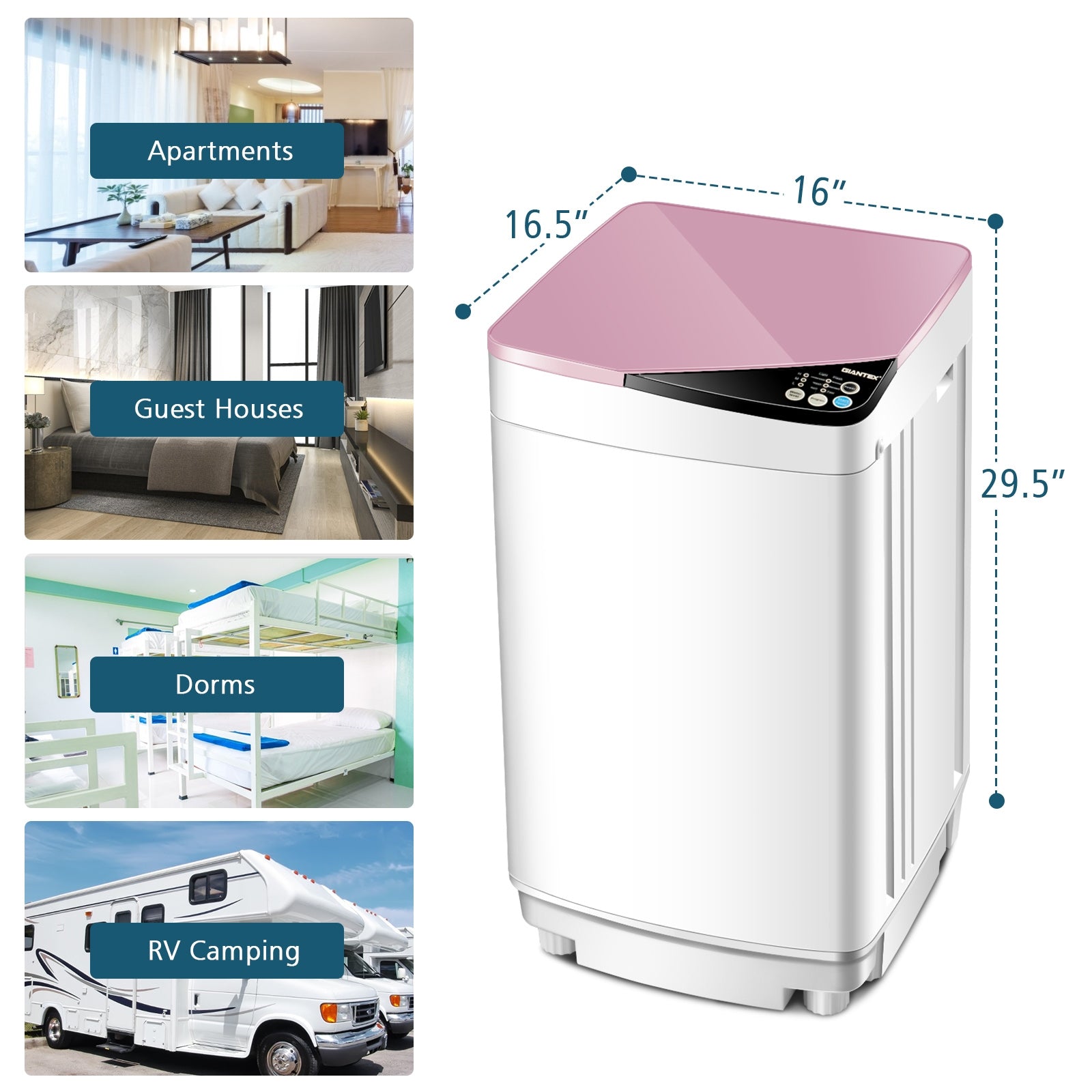 Full-automatic Washing Machine 7.7 lbs Washer / Spinner Germicidal, Pink Washing Machines at Gallery Canada