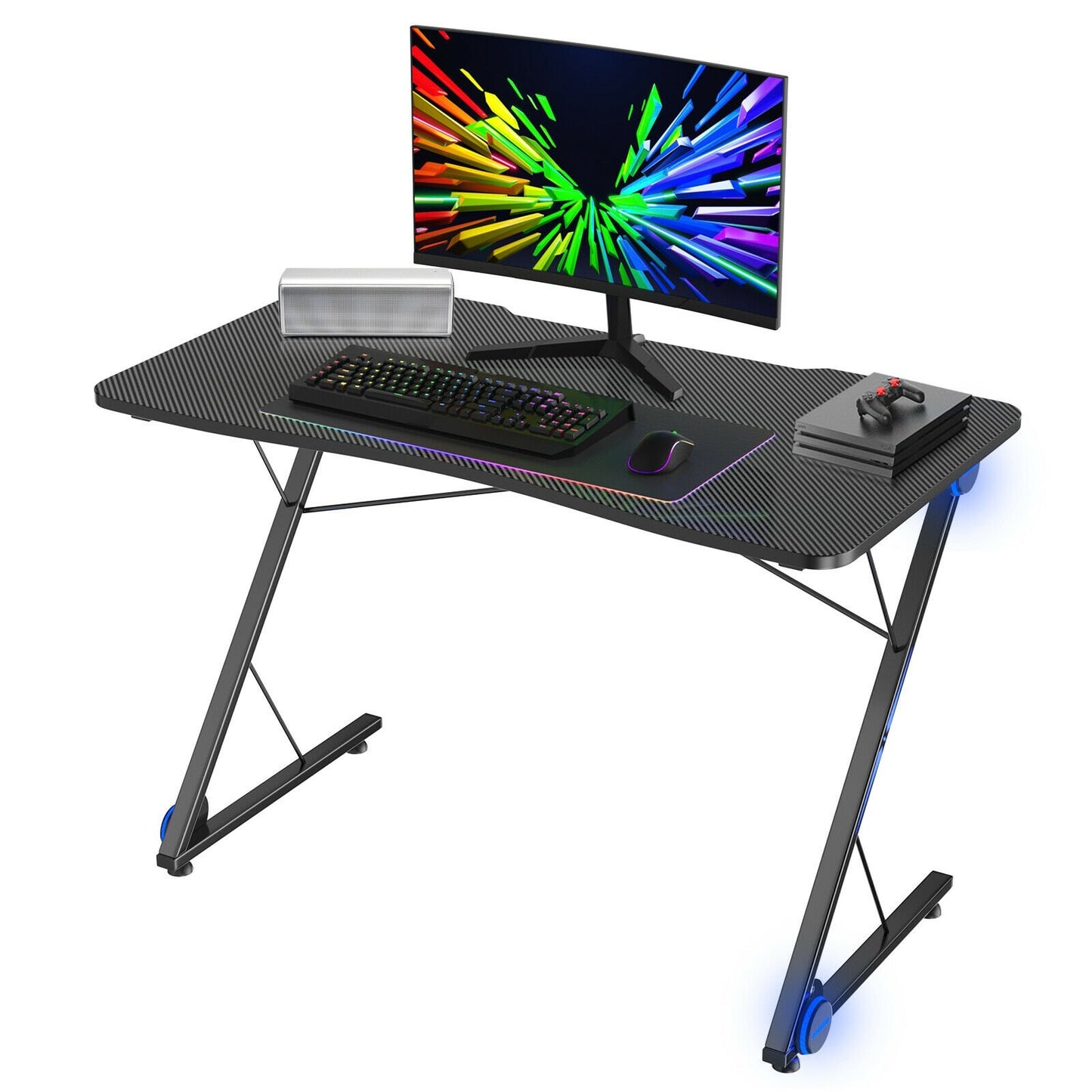 Z Shape Gaming Desk with LED Lights - Gallery Canada