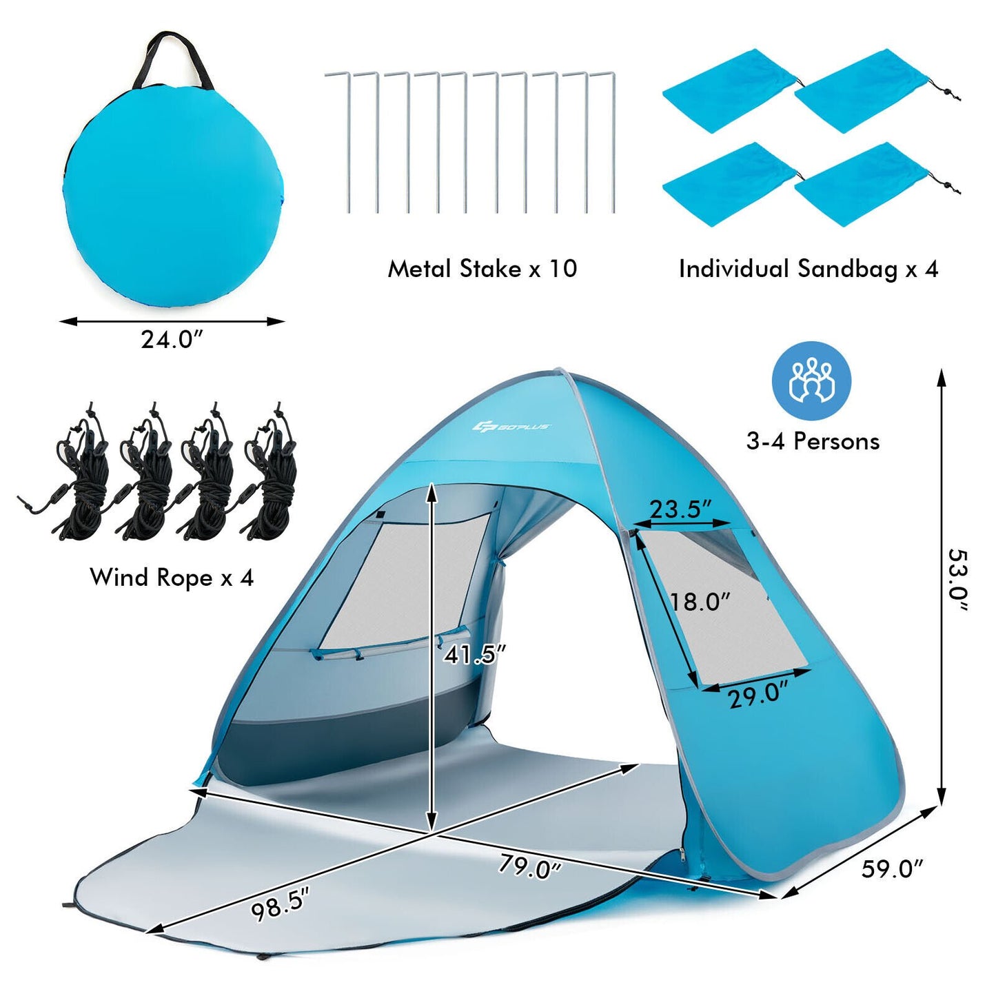 Automatic Pop-up Beach Tent with Carrying Bag, Blue - Gallery Canada