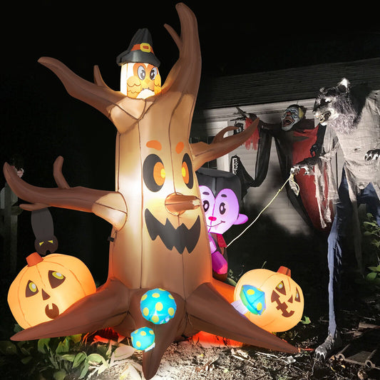 6 Feet Inflatable Halloween Dead Tree with Pumpkin Blow up Ghost Tree and RGB Lights, Brown - Gallery Canada