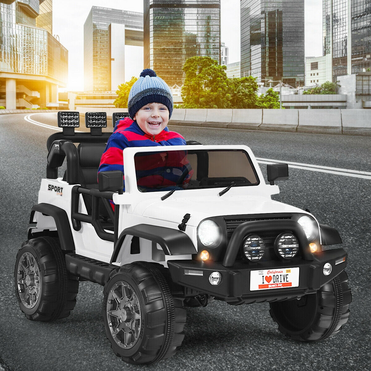 12V 2-Seater Ride on Car Truck with Remote Control and Storage Room, White Powered Ride On Toys at Gallery Canada
