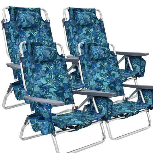 4-Pack 5-Position Outdoor Folding Backpack Beach Reclining Chair with Pillow, Navy at Gallery Canada
