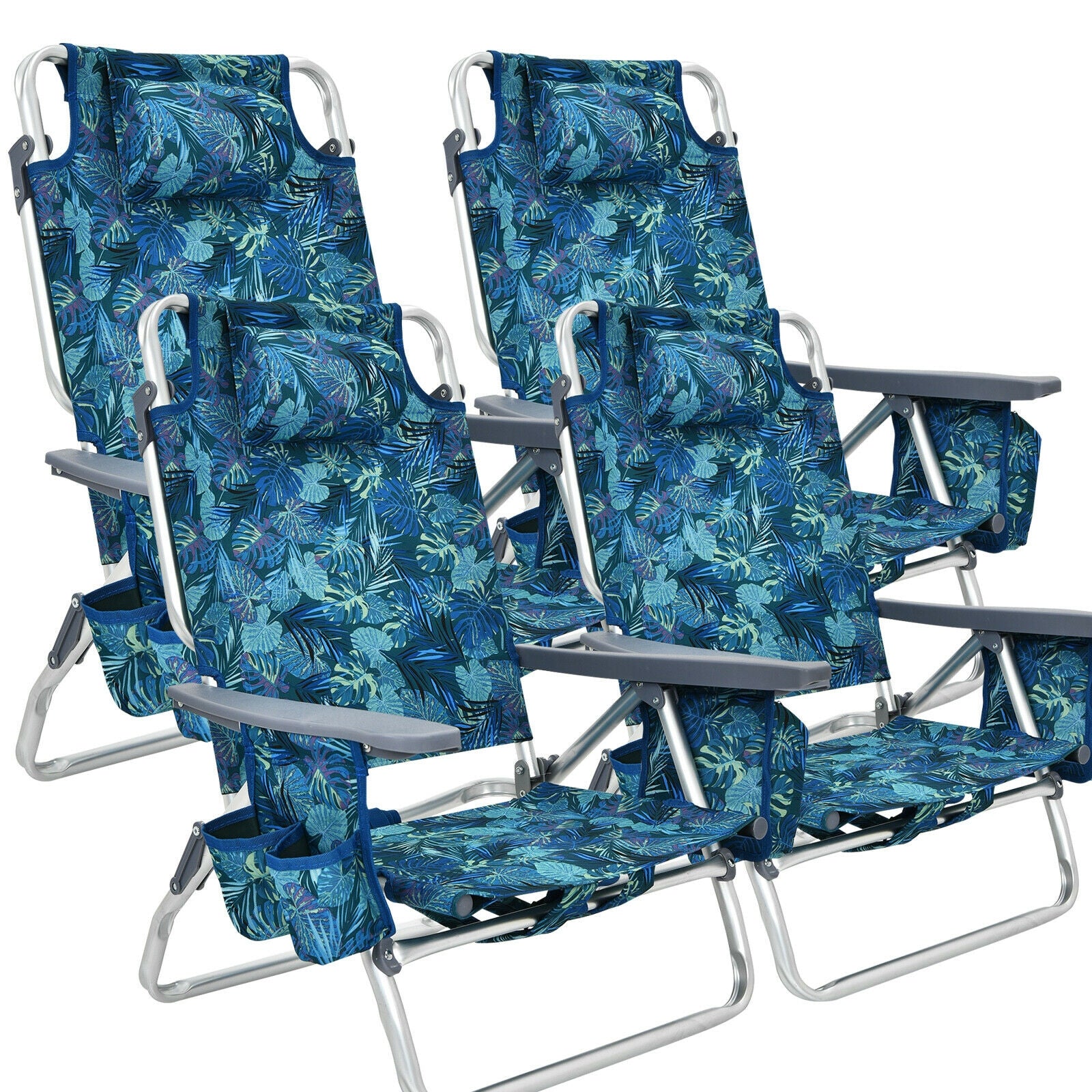 4-Pack 5-Position Outdoor Folding Backpack Beach Reclining Chair with Pillow, Navy Beach & Lawn Chairs at Gallery Canada