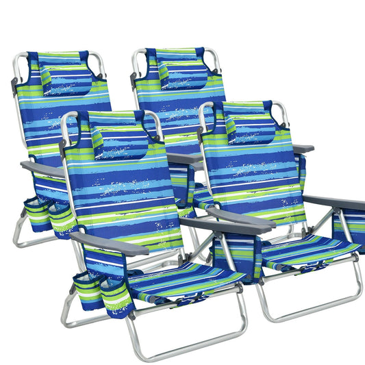 4-Pack 5-Position Outdoor Folding Backpack Beach Reclining Chair with Pillow, Blue at Gallery Canada