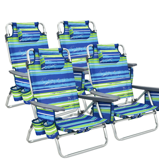 4-Pack 5-Position Outdoor Folding Backpack Beach Reclining Chair with Pillow, Blue Beach & Lawn Chairs Blue at Gallery Canada
