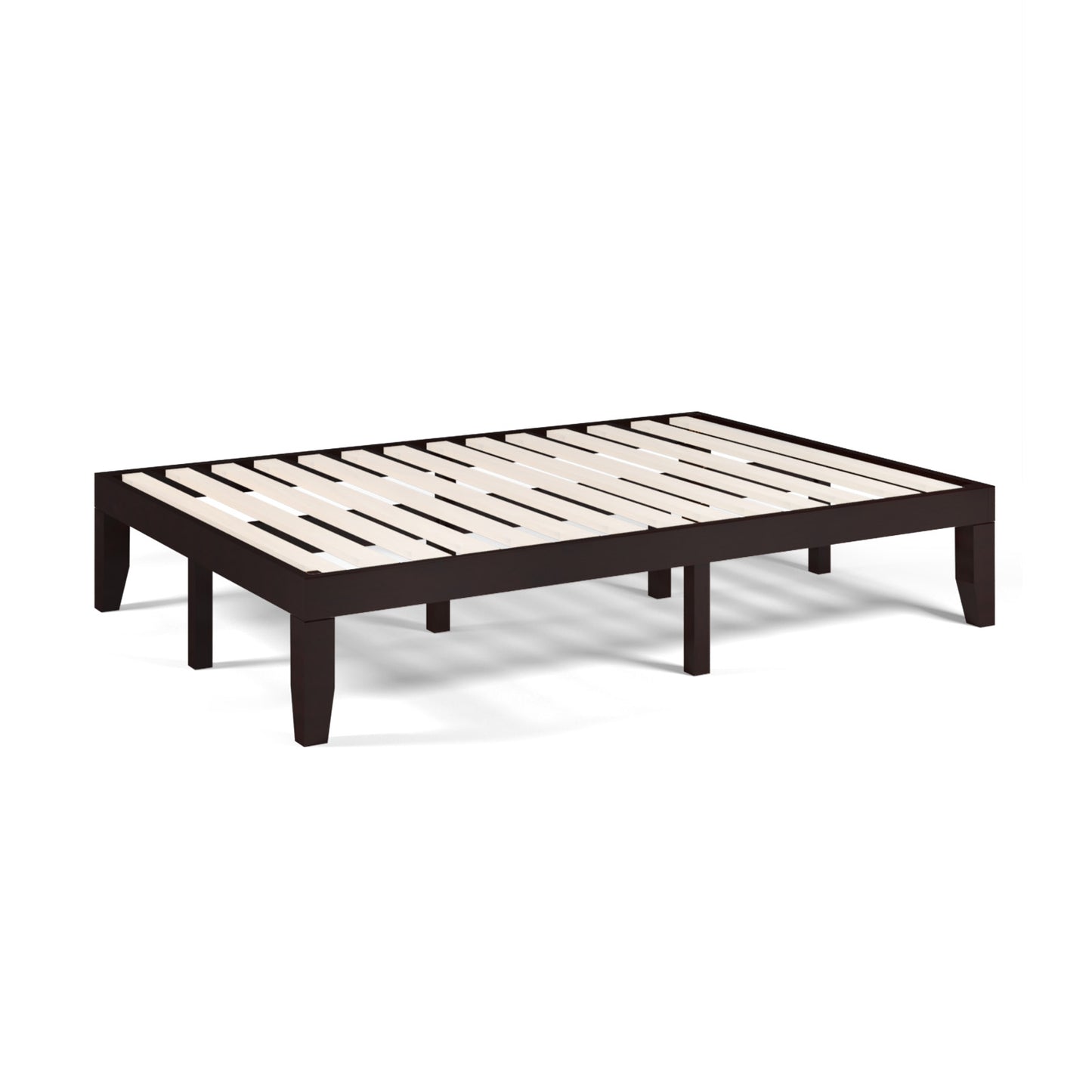 14 Inch Full Size Wood Platform Bed Frame with Wood Slat Support, Brown Simple Bed Frame at Gallery Canada