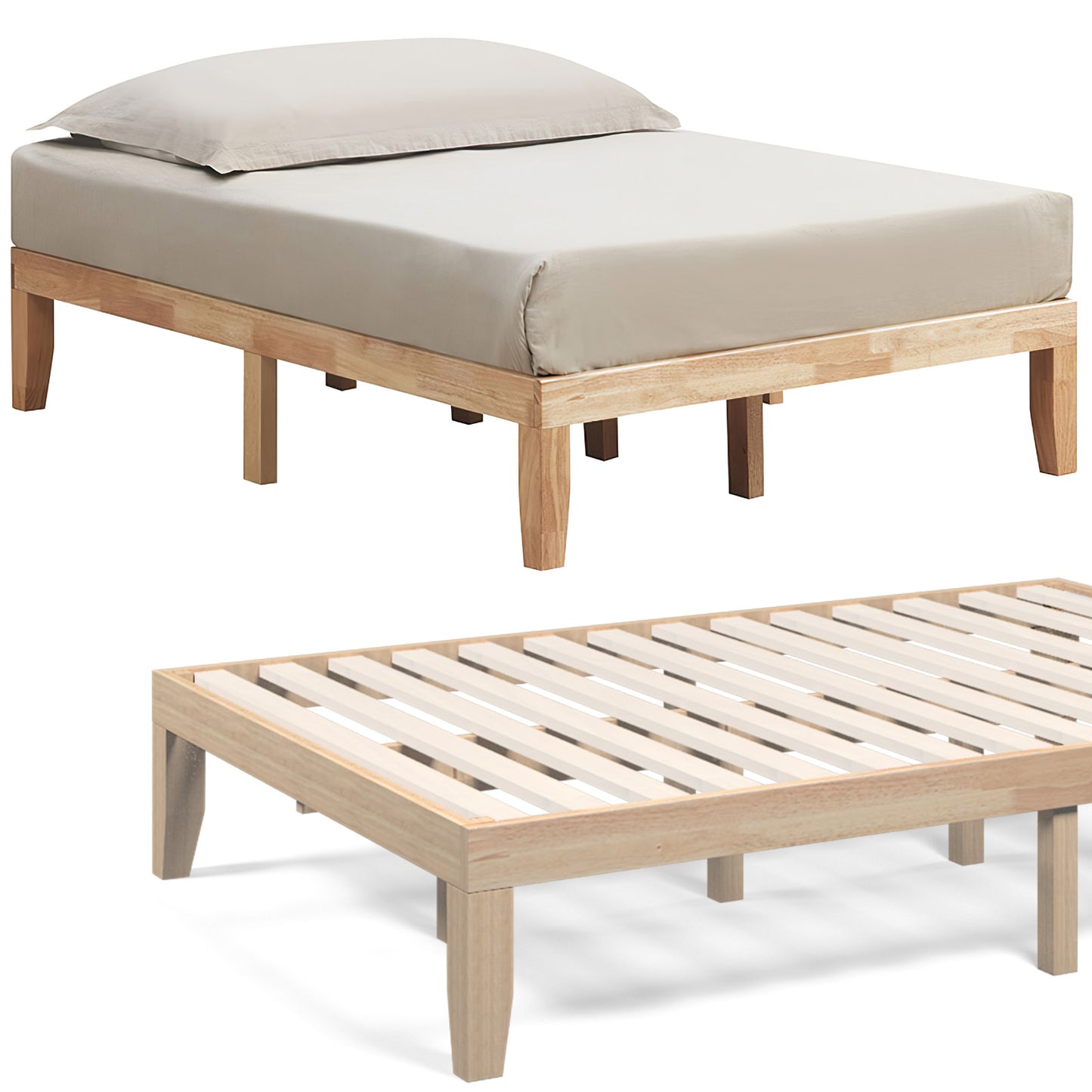 14 Inch Full Size Wood Platform Bed Frame with Wood Slat Support, Natural Simple Bed Frame at Gallery Canada