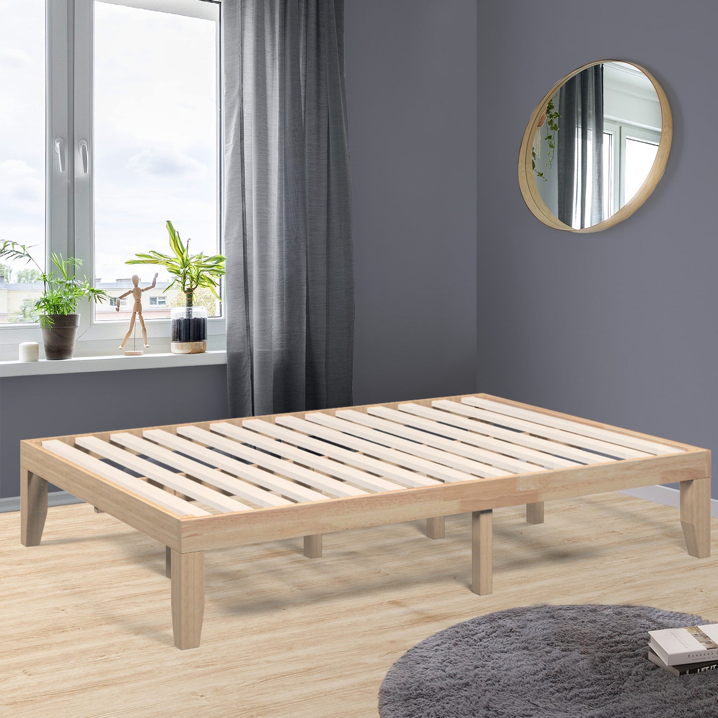 14 Inch Full Size Wood Platform Bed Frame with Wood Slat Support, Natural Simple Bed Frame at Gallery Canada