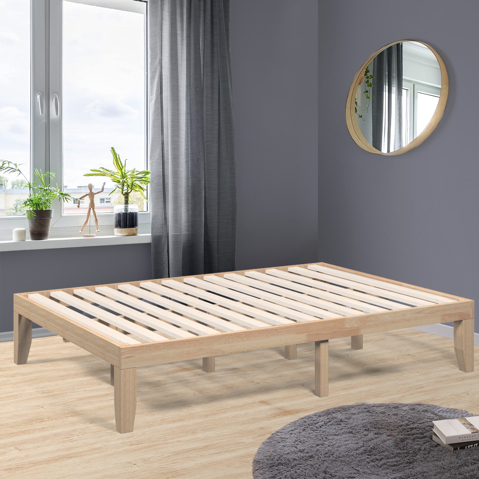 14 Inch Full Size Wood Platform Bed Frame with Wood Slat Support, Natural Simple Bed Frame at Gallery Canada