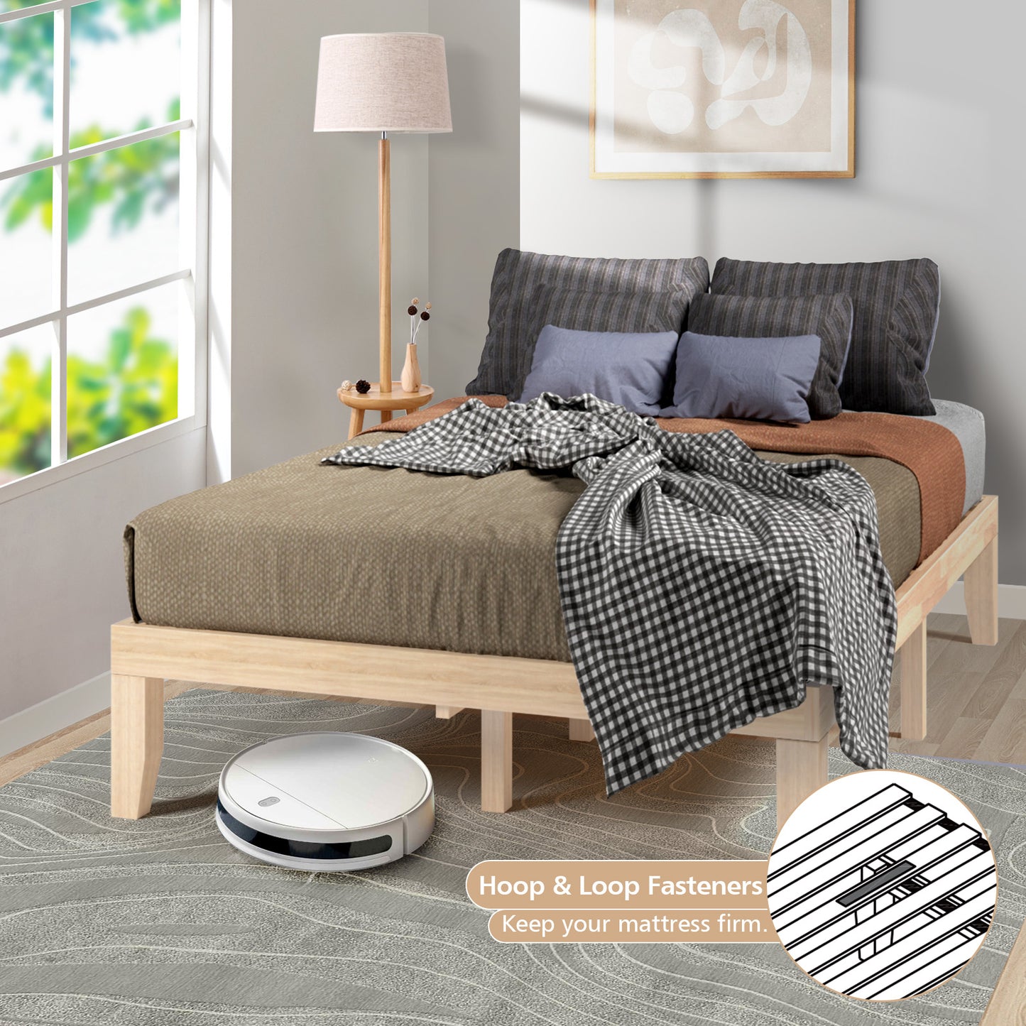 14 Inch Full Size Wood Platform Bed Frame with Wood Slat Support, Natural Simple Bed Frame at Gallery Canada