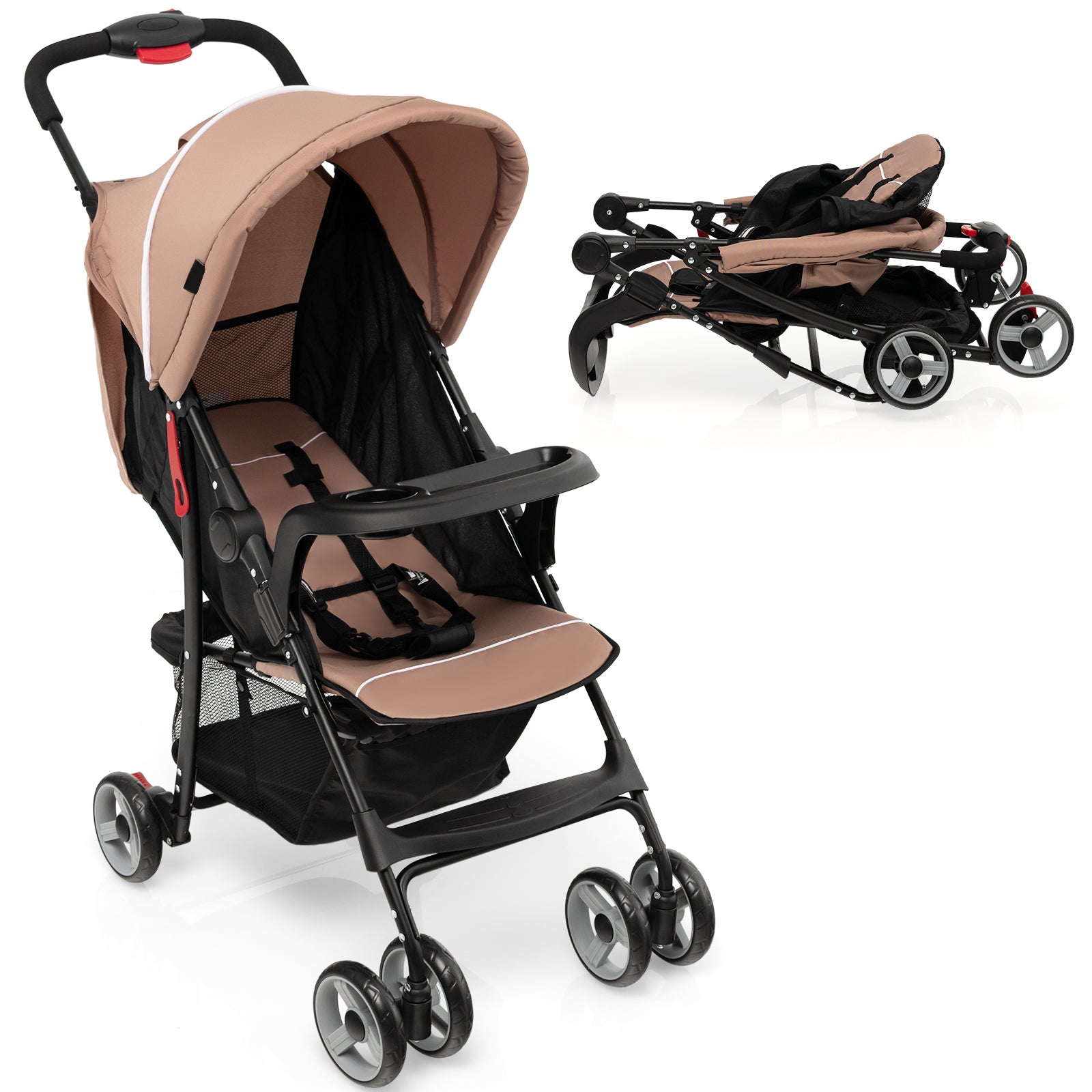 Toddler Travel Stroller for Airplane with Canopy and Adjustable Backrest, Coffee Baby Strollers at Gallery Canada