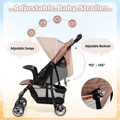 Toddler Travel Stroller for Airplane with Canopy and Adjustable Backrest, Coffee Baby Strollers at Gallery Canada