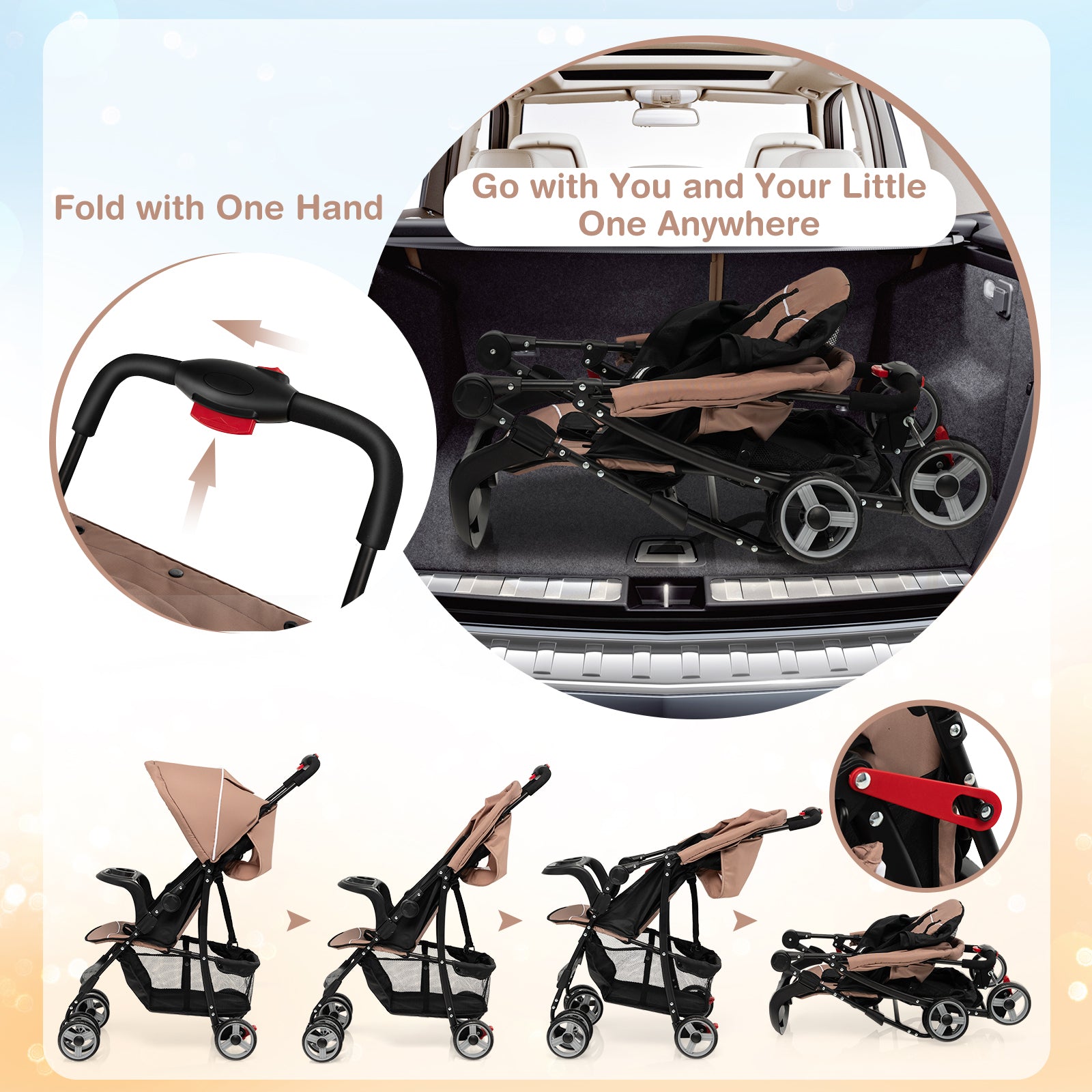 Toddler Travel Stroller for Airplane with Canopy and Adjustable Backrest, Coffee Baby Strollers at Gallery Canada