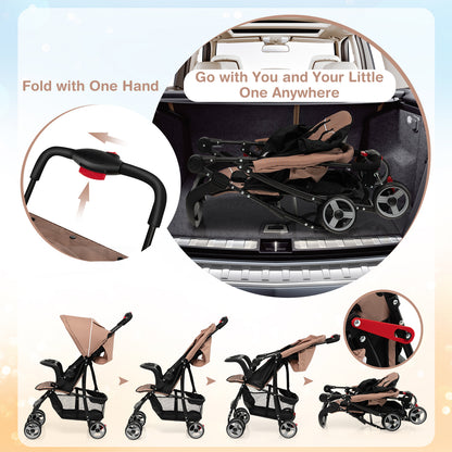Toddler Travel Stroller for Airplane with Canopy and Adjustable Backrest, Coffee Baby Strollers at Gallery Canada