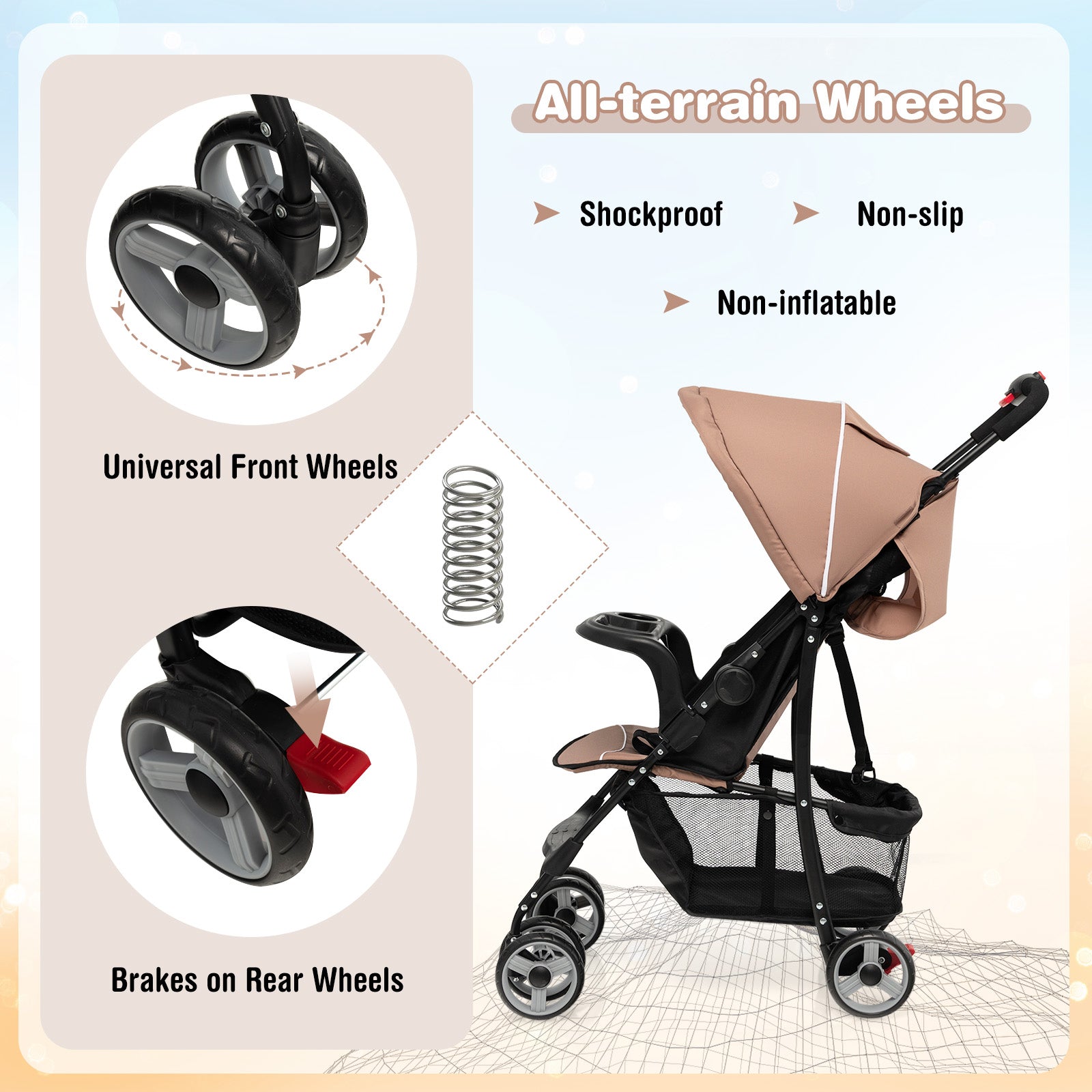 Toddler Travel Stroller for Airplane with Canopy and Adjustable Backrest, Coffee Baby Strollers at Gallery Canada