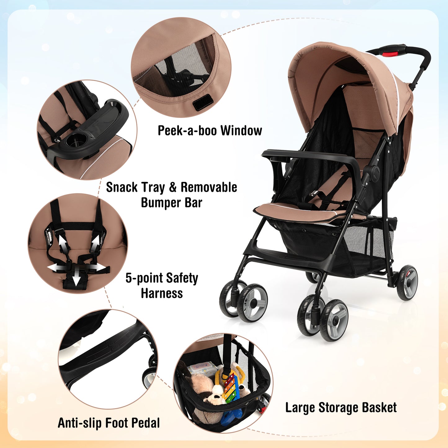 Toddler Travel Stroller for Airplane with Canopy and Adjustable Backrest, Coffee Baby Strollers at Gallery Canada