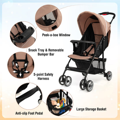 Toddler Travel Stroller for Airplane with Canopy and Adjustable Backrest, Coffee Baby Strollers at Gallery Canada