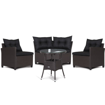 4 Piece Patio Rattan Furniture Set, Cushioned Sofa Glass Table, Black Outdoor Sectionals Black at Gallery Canada